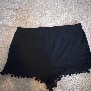 Black Pom-Pom Trim Women Shorts